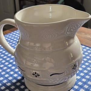 Vintage Longaberger Woven Traditions Heritage Blue Pitcher - Large holds 64 ounces of liquid