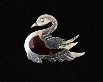 Vintage Silver Swan Brooch made in Mexico marked Taxco