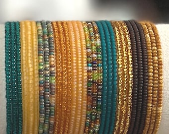 Vivid Rainforest Shades SINGLE or SET Stackable Stretch Dainty Seed Bead Bracelets ~ Handmade Boho Jewelry~
