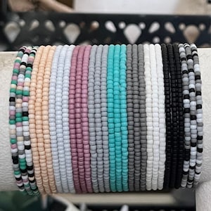 Frosted Art Deco  Stackable SINGLE or SET Stretch Dainty Beaded Bracelets ~ Handmade Boho Jewelry~
