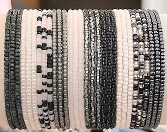 Versatile Black, White Silver Stackable SINGLE or SET Stretch