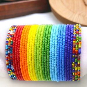 Colorful Rainbow Stackable SINGLE or SET Stretch Dainty Beaded Bracelets ~ Handmade Boho Jewelry~