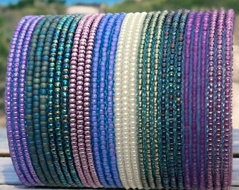 Enchanting Mermaid SINGLE or SET Stackable Stretch Dainty Seed Bead Bracelets ~ Handmade Boho Jewelry~