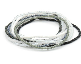 Black & White Single Strand Seed Bead Stretch Bracelets ~Handmade Boho Jewelry~
