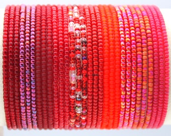 Shades of Red SINGLE or SET Stackable Stretch Dainty Seed Bead Bracelets ~ Handmade Boho Jewelry~