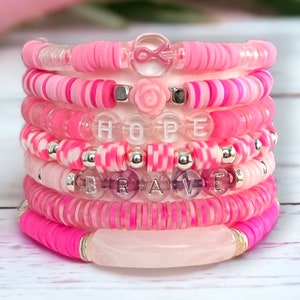 Just Pink Heishi Stackable SINGLE Mixed Material Stretch Bracelets ~Handmade Boho Jewelry~