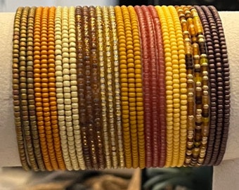 Thankful Harvest SINGLE or SET Stackable Stretch Dainty Seed Bead Bracelets ~ Handmade Boho Jewelry~