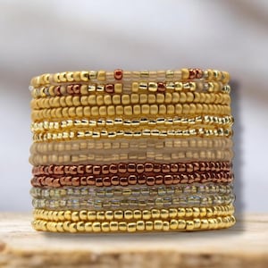Gold Rush Larger Bead Size SINGLE or SET Stackable Stretch Dainty Beaded Bracelets ~ Handmade Boho Jewelry~