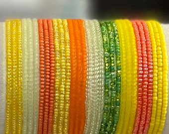 Stackable Stretch Seed Bead Single Bracelet in Citrus Shades ~ Handmade Boho Jewelry~