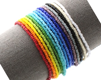 Opaque Rainbow SINGLES of Seed Bead Stretch Bracelets ~Handmade Boho Jewelry~