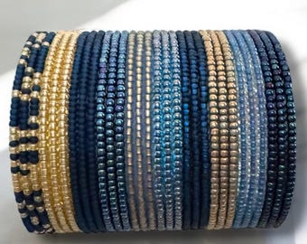 Stunning Montana Gold DAINTY Stackable Stretch Beaded Bracelets SET of 3 or all 10 colors ~ Handmade Boho Jewelry~