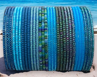 Alluring Deep Sea SINGLE or SET Stackable Stretch Dainty Seed Bead Bracelets ~ Handmade Boho Jewelry~