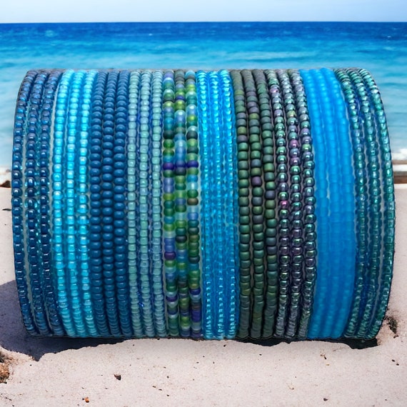 Alluring Deep Sea Stackable SINGLE or SET Stretch Dainty Beaded Bracelets ~ Handmade Boho Jewelry~