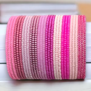 Just Pink  ~ Stackable SINGLE or SET Stretch Dainty Beaded Bracelets ~ Handmade Boho Jewelry~