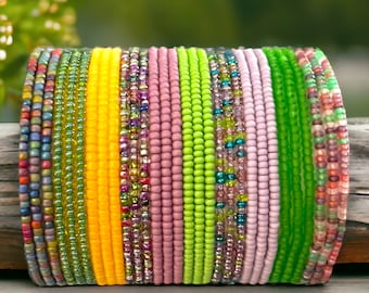 Captivating Spring Fever SINGLE or SET Stackable Stretch Dainty Seed Bead Bracelets ~ Handmade Boho Jewelry~