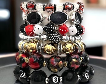 Glamorous "Vegas" Red & Black Chunky Bead Bracelet SINGLE Stack- Handmade Boho Style