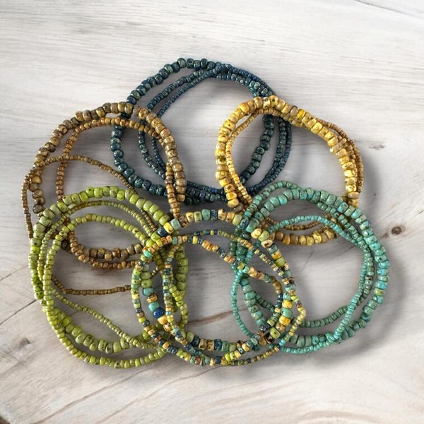 Earth & Tide Picasso Multiple Size Stackable Stretch Beaded Bracelets SET of 3 ~Handmade Boho Jewelry~