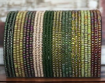 Shades of Green SINGLE or SET Stackable Stretch Seed Bead Bracelets ~ Handmade Boho Jewelry~