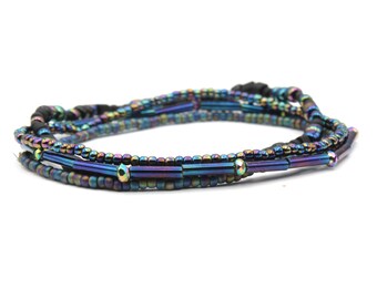 Metallic Rainbow ~ SET of Stackable Stretch Seed Bead Bracelets ~Handmade Boho Jewelry~