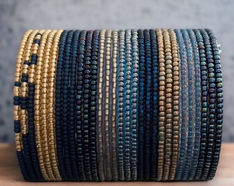 Stunning Montana Gold SINGLE or SET Stackable Stretch Dainty Seed Bead Bracelets ~ Handmade Boho Jewelry~