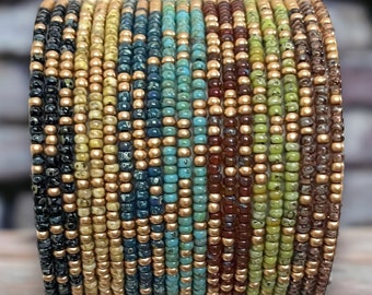 Rustic Picasso & Matte Gold Mix SINGLE Stackable Stretch Dainty Seed Bead Bracelets ~ Handmade Boho Jewelry~