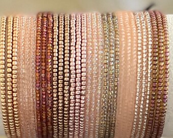 Stackable Stretch Seed Bead Single Bracelet in  Rose Gold ~ Handmade Boho Jewelry~