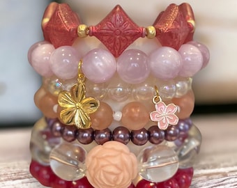 Shades of Plumeria SINGLE Chunky BoHo Mixed Material Bracelet Stack ~Handmade Boho Jewelry~
