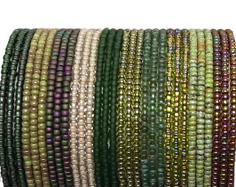 Shades of Green SINGLE or SET Stackable Stretch Seed Bead Bracelet ~ Handmade Boho Jewelry~