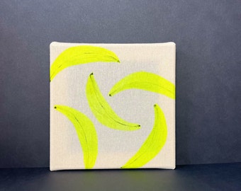 Bananen 20x20 - gerahmt - Siebdruck auf Baumwolle - Einzelstücke - Limited Edition - NEON GELB