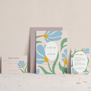 LUNA | Retro Floral Invitation Suite Template | DIY Customizable for Printing at Home or Online