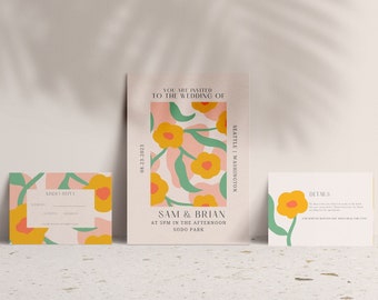 CHLOE | Modern Floral Invitation Suite Template | DIY Customizable for Printing at Home or Online