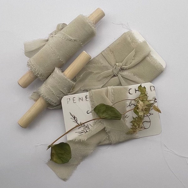 FOG hand dyed silk crepe ribbon//plant dyed//eco dyed//wedding ribbon//styling ribbon//photo prop//gift ribbon//grey//cream