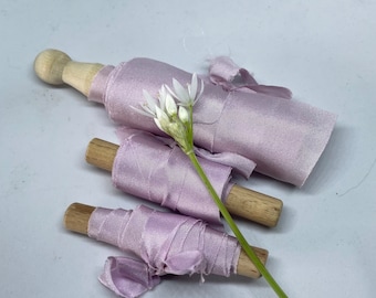 DOG ROSE hand dyed silk habotai ribbon//eco dyed//wedding ribbon//styling ribbon//photo prop//pure silk ribbon//gift ribbon//pink//lilac