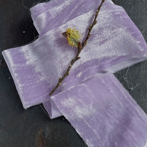 Cinta de terciopelo de seda teñida a mano LAVENDER MIST // Teñida con plantas // Cinta de boda // Cinta de ramo // Cinta de peinado // Cinta de regalo // Lila // Malva