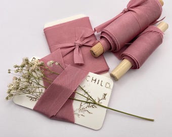 DUSTY PINK hand dyed silk habotai ribbon//plantdye//ecodyed//wedding ribbon//bouquet ribbon//styling ribbon//gift ribbon//pink//mauve