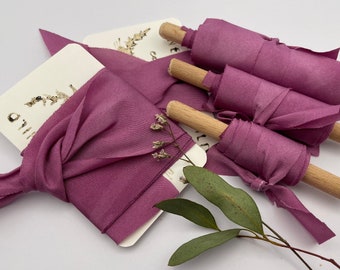 CLOUDY HIBISCUS hand dyed silk habotai ribbon//eco dyed//wedding ribbon//styling ribbon//photo prop//pure silk ribbon//pink//mauve//cerise