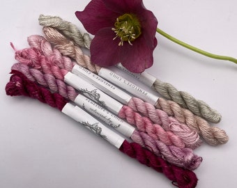 MULBERRY SILK set of 6 pinks / embroidery thread collection / naturally dyed threads