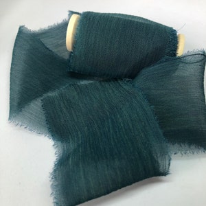 OCEAN plant dyed silk georgette ribbon//hand dyed//styling ribbon//bridal ribbon//stationery ribbon//blue//green//teal//gift ribbon