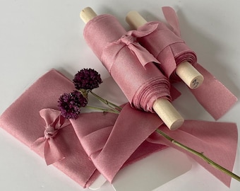 CINDERELLA PINK hand dyed silk habotai ribbon//plantdye//ecodyed//wedding ribbon//bouquet ribbon//styling ribbon//gift ribbon//pink
