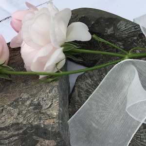 WHITE silk ribbon / sheer ribbon / georgette ribbon / 100% silk / wedding ribbon / bridal ribbon / photo prop / floral ribbon / gift ribbon