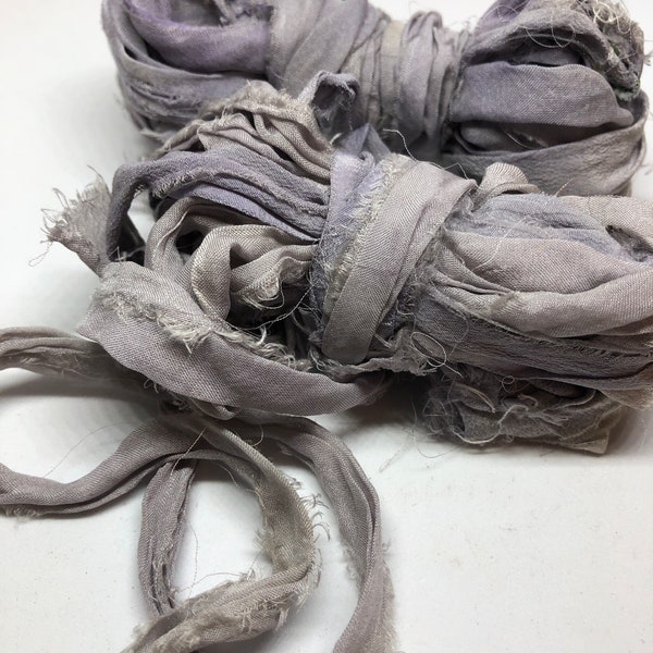 STEEL GREY plant dyed recycled silk chiffon ribbon//silk string//hand dyed//styling ribbon//floral ribbon//gift ribbon//grey