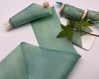 SEA SPRAY plant dyed silk ribbon//habotai//hand dyed//teal//blue//green//styling ribbon//stationery ribbon//floral ribbon//bridal ribbon