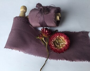 OLD LAVENDER hand dyed silk ribbon///crepe de chine//plant dyed///eco dyed//wedding ribbon//styling ribbon//photo prop//pure silk//purple