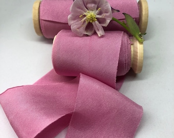 SUGAR hand dyed silk habotai ribbon//naturally dyed//wedding ribbon//bouquet ribbon//styling ribbon//photo prop//gift ribbon//pink//cerise
