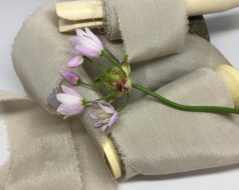 STONE hand dyed silk crepe ribbon//plant dyed//eco dyed//wedding ribbon//styling ribbon//photo prop//gift ribbon//grey//white//ivory