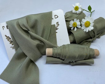 MOSS hand dyed silk habotai ribbon//plant dyed//wedding ribbon//bouquet ribbon//styling ribbon//photo prop//gift ribbon//green//sage//olive