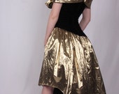 Vintage 39 Jessica McClintock for Gunne Sax 39 Gold Lame and Black Velvet Cocktail Dress Off The Shoulder Avant Garde