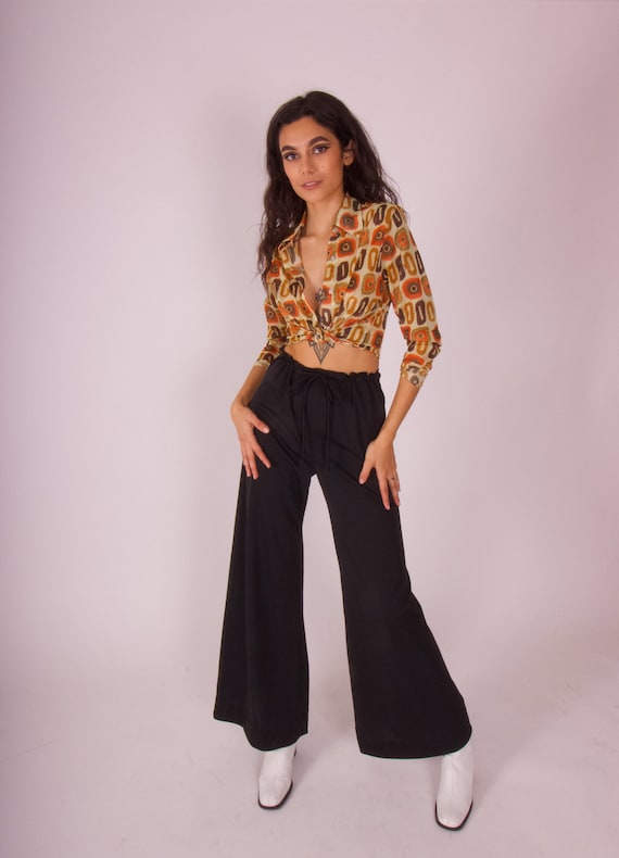 Vintage 1970's Black High Waisted Bell Bottom Pant