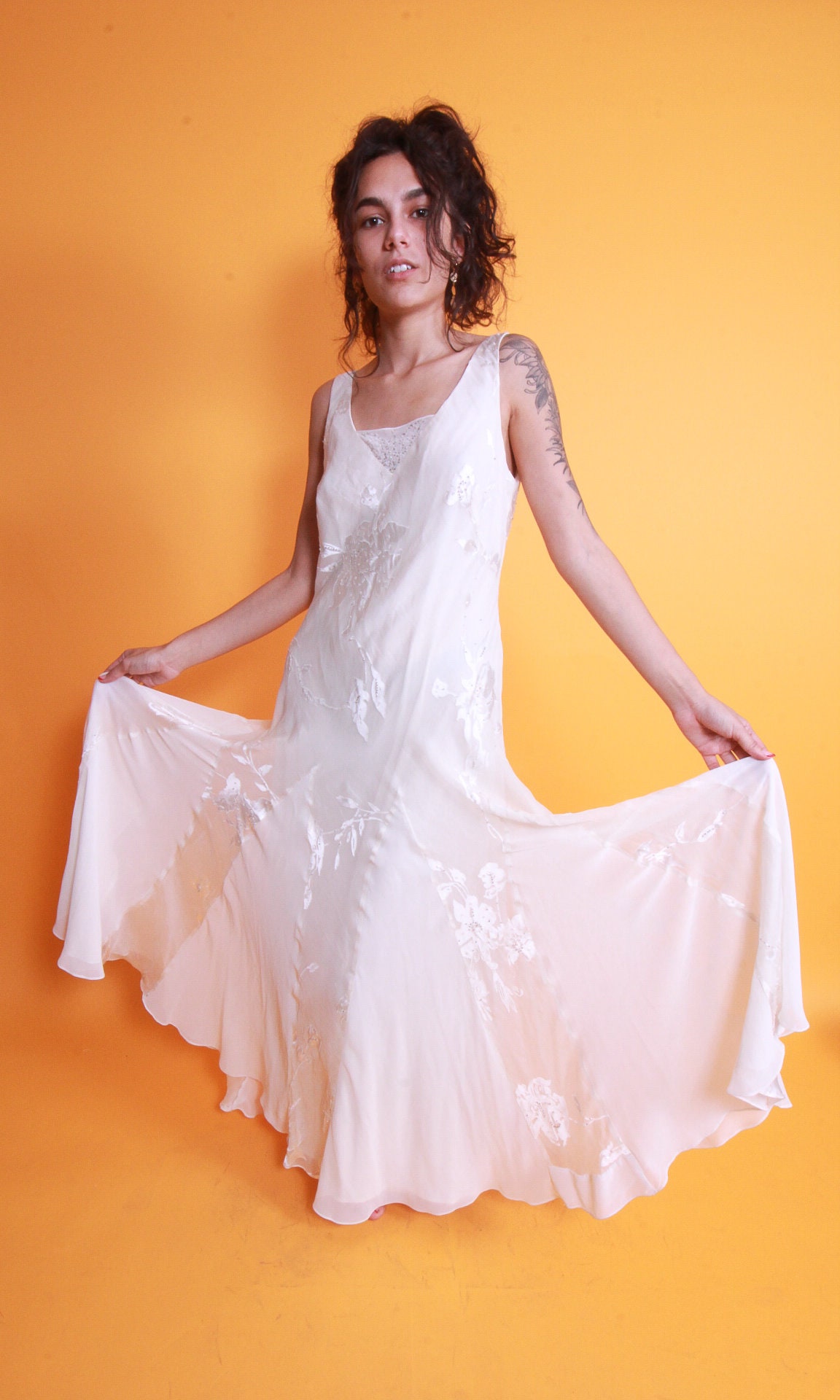 white flare gown