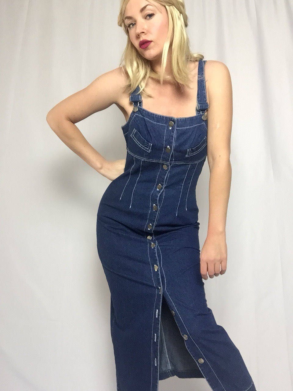 Vintage 'Paris Blues' Jean Overall Dress | Button Up | Norma Jean ...